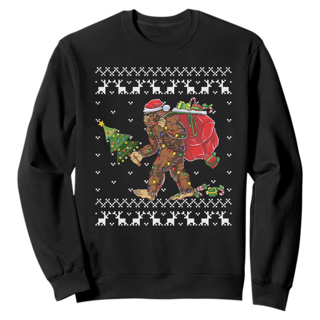 Funny Bigfoot Christmas Sweatshirt Believe Bigfoot Santa Hat Sasquatch Loves Rock On TS10 Black Print Your Wear