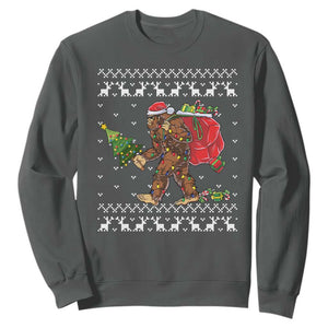 Funny Bigfoot Christmas Sweatshirt Believe Bigfoot Santa Hat Sasquatch Loves Rock On TS10 Dark Heather Print Your Wear