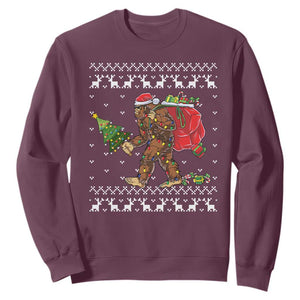 Funny Bigfoot Christmas Sweatshirt Believe Bigfoot Santa Hat Sasquatch Loves Rock On TS10 Maroon Print Your Wear