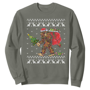 Funny Bigfoot Christmas Sweatshirt Believe Bigfoot Santa Hat Sasquatch Loves Rock On TS10 Military Green Print Your Wear