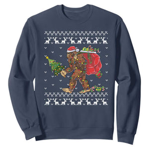 Funny Bigfoot Christmas Sweatshirt Believe Bigfoot Santa Hat Sasquatch Loves Rock On TS10 Navy Print Your Wear