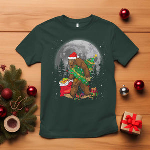 Bigfoot Christmas Tree Lights T Shirt Believe Xmas Sasquatch Lovers Ugly Gift TS10 Dark Forest Green Print Your Wear