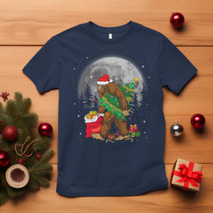 Bigfoot Christmas Tree Lights T Shirt Believe Xmas Sasquatch Lovers Ugly Gift TS10 Navy Print Your Wear