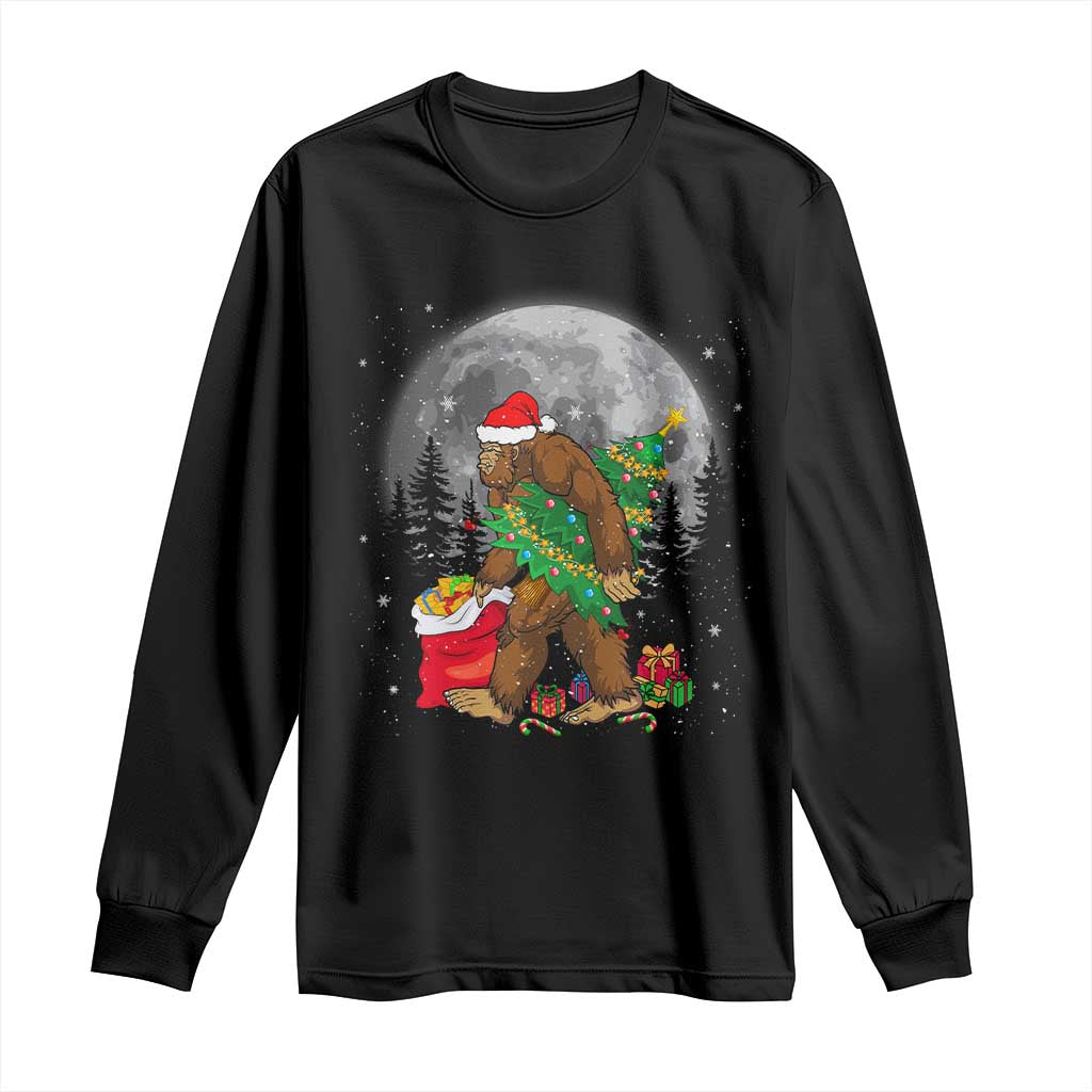 Bigfoot Christmas Tree Lights Long Sleeve Shirt Believe Xmas Sasquatch Lovers Ugly Gift TS10 Black Print Your Wear