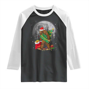 Bigfoot Christmas Tree Lights Raglan Shirt Believe Xmas Sasquatch Lovers Ugly Gift TS10 Black White Print Your Wear