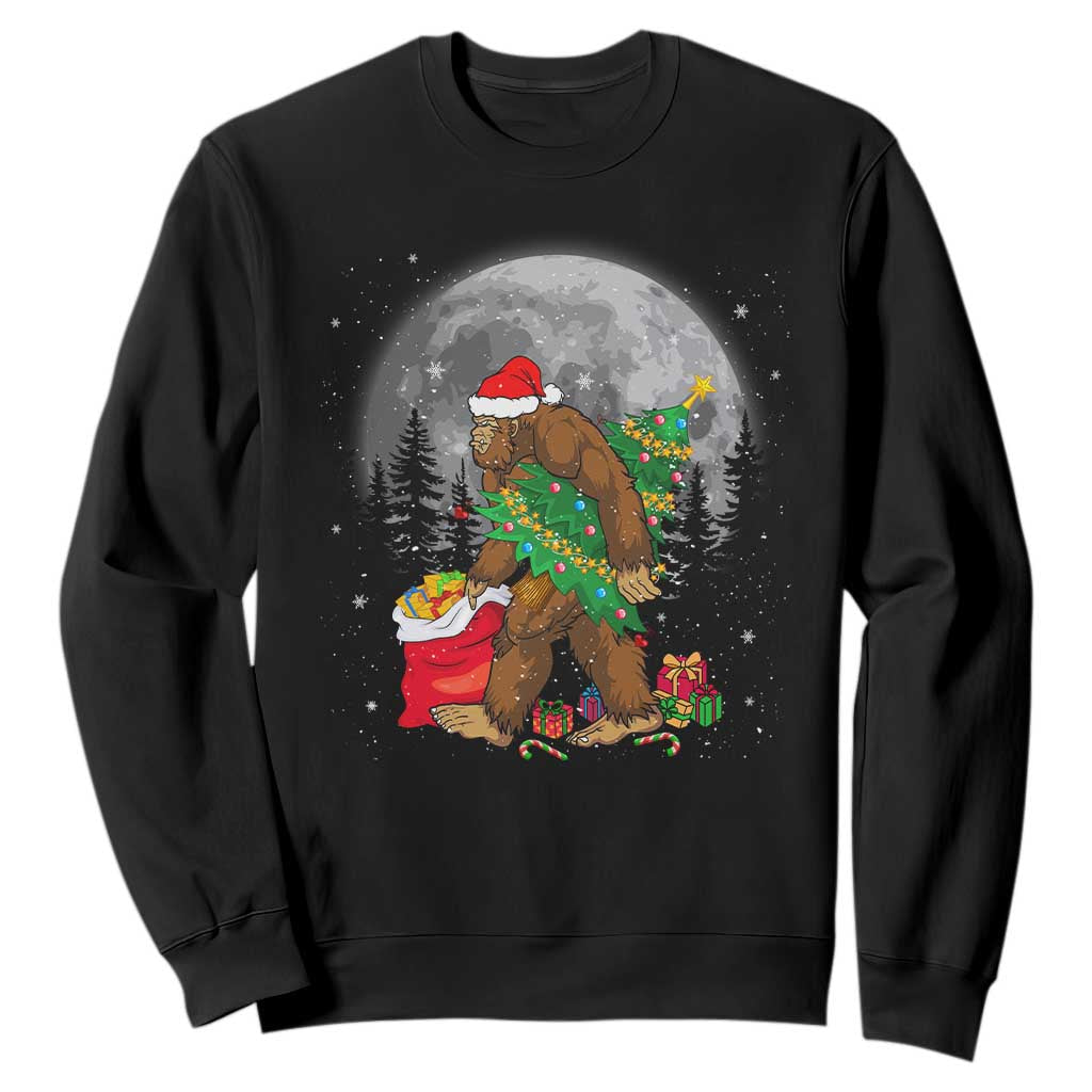 Bigfoot Christmas Tree Lights Sweatshirt Believe Xmas Sasquatch Lovers Ugly Gift TS10 Black Print Your Wear