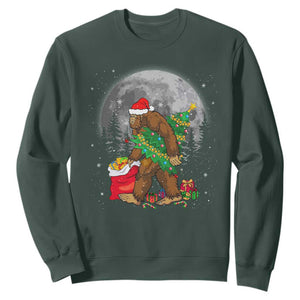 Bigfoot Christmas Tree Lights Sweatshirt Believe Xmas Sasquatch Lovers Ugly Gift TS10 Dark Forest Green Print Your Wear