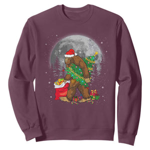 Bigfoot Christmas Tree Lights Sweatshirt Believe Xmas Sasquatch Lovers Ugly Gift TS10 Maroon Print Your Wear