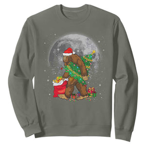 Bigfoot Christmas Tree Lights Sweatshirt Believe Xmas Sasquatch Lovers Ugly Gift TS10 Military Green Print Your Wear