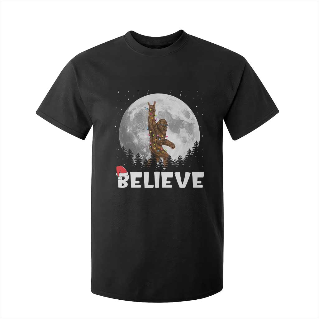 Funny Bigfoot Christmas T Shirt For Kid Cool Full Moon & Trees Sasquatch Lovers Xmas Lights TS10 Black Print Your Wear