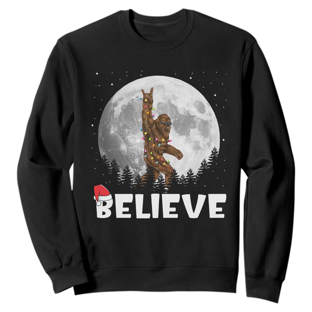 Funny Bigfoot Christmas Sweatshirt Cool Full Moon & Trees Sasquatch Lovers Xmas Lights TS10 Black Print Your Wear