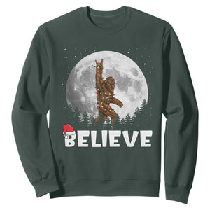 Funny Bigfoot Christmas Sweatshirt Cool Full Moon & Trees Sasquatch Lovers Xmas Lights TS10 Dark Forest Green Print Your Wear