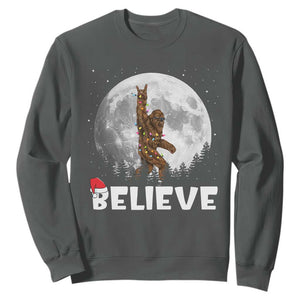 Funny Bigfoot Christmas Sweatshirt Cool Full Moon & Trees Sasquatch Lovers Xmas Lights TS10 Dark Heather Print Your Wear