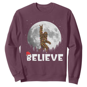 Funny Bigfoot Christmas Sweatshirt Cool Full Moon & Trees Sasquatch Lovers Xmas Lights TS10 Maroon Print Your Wear