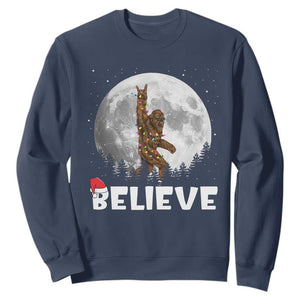 Funny Bigfoot Christmas Sweatshirt Cool Full Moon & Trees Sasquatch Lovers Xmas Lights TS10 Navy Print Your Wear