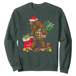 Bigfoot Christmas Sweatshirt Pineapple Tree Lights Funny Hawaiian Xmas Sasquatch Lovers TS10 Dark Forest Green Print Your Wear