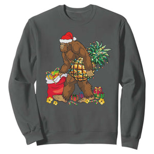 Bigfoot Christmas Sweatshirt Pineapple Tree Lights Funny Hawaiian Xmas Sasquatch Lovers TS10 Dark Heather Print Your Wear