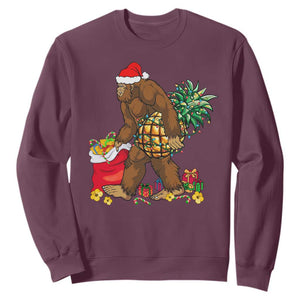 Bigfoot Christmas Sweatshirt Pineapple Tree Lights Funny Hawaiian Xmas Sasquatch Lovers TS10 Maroon Print Your Wear