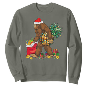 Bigfoot Christmas Sweatshirt Pineapple Tree Lights Funny Hawaiian Xmas Sasquatch Lovers TS10 Military Green Print Your Wear