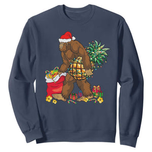 Bigfoot Christmas Sweatshirt Pineapple Tree Lights Funny Hawaiian Xmas Sasquatch Lovers TS10 Navy Print Your Wear