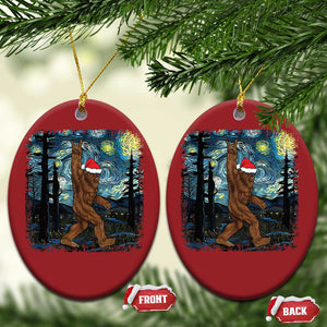 Xmas Bigfoot Starry Night Christmas Ornament Sasquatch Santa Hat Sasquatch Van Gogh Sky Painting Art TS10 Oval Red Print Your Wear