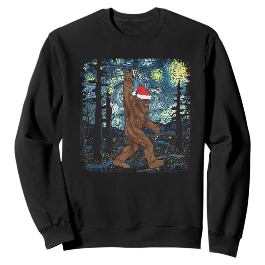 Christmas Bigfoot Starry Night Sweatshirt Sasquatch Santa Hat Sasquatch Van Gogh Sky Painting Art TS10 Black Print Your Wear