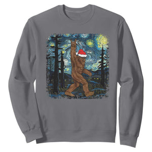 Christmas Bigfoot Starry Night Sweatshirt Sasquatch Santa Hat Sasquatch Van Gogh Sky Painting Art TS10 Charcoal Print Your Wear