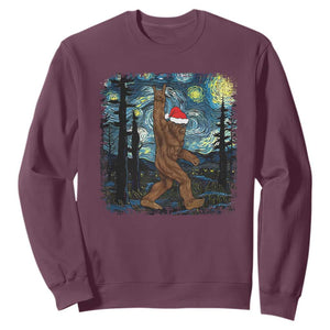 Christmas Bigfoot Starry Night Sweatshirt Sasquatch Santa Hat Sasquatch Van Gogh Sky Painting Art TS10 Maroon Print Your Wear