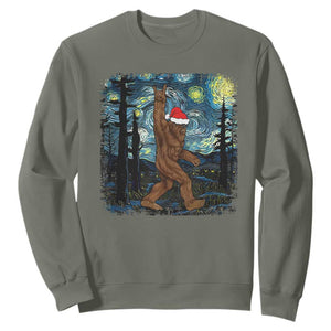 Christmas Bigfoot Starry Night Sweatshirt Sasquatch Santa Hat Sasquatch Van Gogh Sky Painting Art TS10 Military Green Print Your Wear