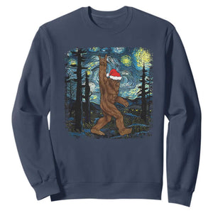 Christmas Bigfoot Starry Night Sweatshirt Sasquatch Santa Hat Sasquatch Van Gogh Sky Painting Art TS10 Navy Print Your Wear