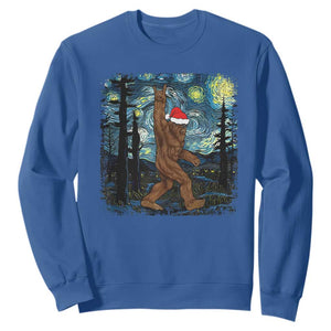 Christmas Bigfoot Starry Night Sweatshirt Sasquatch Santa Hat Sasquatch Van Gogh Sky Painting Art TS10 Royal Blue Print Your Wear