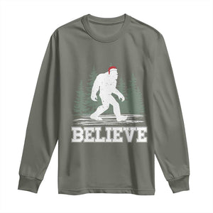 Bigfoot Christmas Long Sleeve Shirt Funny Sasquatch Believe Lovers Gifts TS10 Military Green Print Your Wear