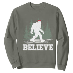 Bigfoot Christmas Sweatshirt Funny Sasquatch Believe Lovers Gifts TS10 Military Green Print Your Wear