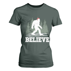 Bigfoot Christmas T Shirt For Women Funny Sasquatch Believe Lovers Gifts TS10 Dark Forest Green Print Your Wear