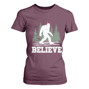 Bigfoot Christmas T Shirt For Women Funny Sasquatch Believe Lovers Gifts TS10 Maroon Print Your Wear