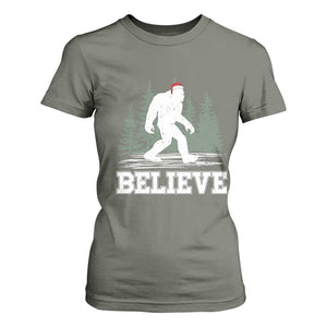 Bigfoot Christmas T Shirt For Women Funny Sasquatch Believe Lovers Gifts TS10 Military Green Print Your Wear