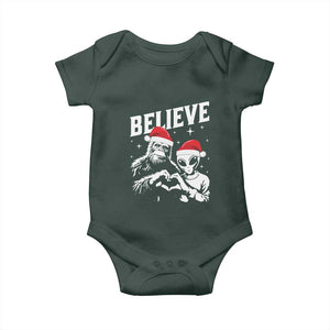 Alien And Bigfoot Christmas Baby Onesie TS10 Dark Forest Green Print Your Wear