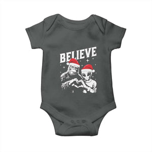 Alien And Bigfoot Christmas Baby Onesie TS10 Dark Heather Print Your Wear