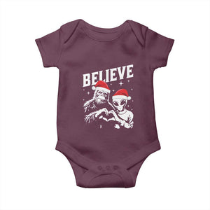 Alien And Bigfoot Christmas Baby Onesie TS10 Maroon Print Your Wear