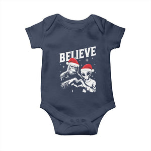 Alien And Bigfoot Christmas Baby Onesie TS10 Navy Print Your Wear