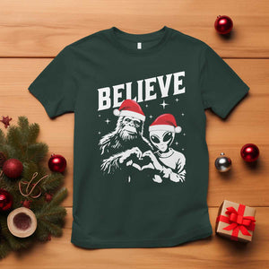 Alien And Bigfoot Christmas T Shirt TS10 Dark Forest Green Print Your Wear