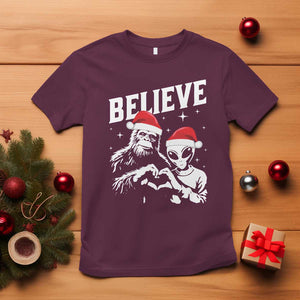 Alien And Bigfoot Christmas T Shirt TS10 Maroon Print Your Wear