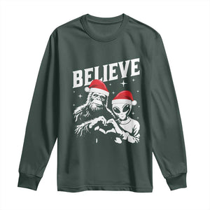 Alien And Bigfoot Christmas Long Sleeve Shirt TS10 Dark Forest Green Print Your Wear