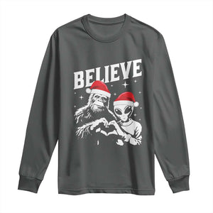 Alien And Bigfoot Christmas Long Sleeve Shirt TS10 Dark Heather Print Your Wear