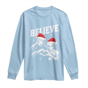 Alien And Bigfoot Christmas Long Sleeve Shirt TS10 Light Blue Print Your Wear