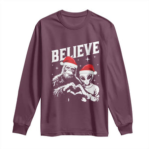 Alien And Bigfoot Christmas Long Sleeve Shirt TS10 Maroon Print Your Wear