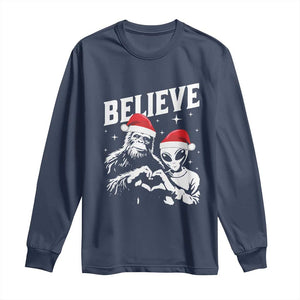 Alien And Bigfoot Christmas Long Sleeve Shirt TS10 Navy Print Your Wear