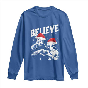 Alien And Bigfoot Christmas Long Sleeve Shirt TS10 Royal Blue Print Your Wear