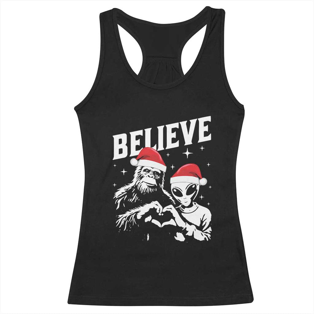 Alien And Bigfoot Christmas Racerback Tank Top TS10 Black Print Your Wear