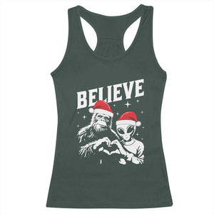 Alien And Bigfoot Christmas Racerback Tank Top TS10 Dark Forest Green Print Your Wear